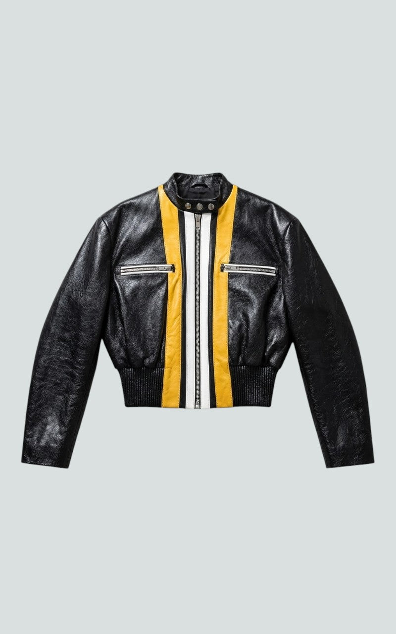 Patchwork Cropped Faux Leather Jacket