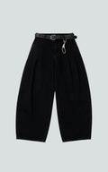 Black Wide-Leg Curved Denim Trousers