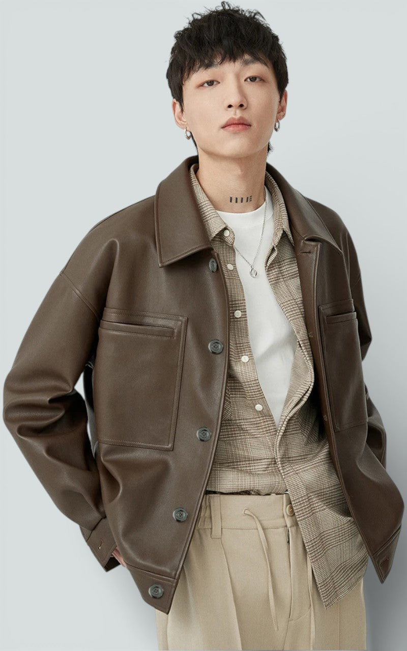 Oversized Faux Leather Short Jacket