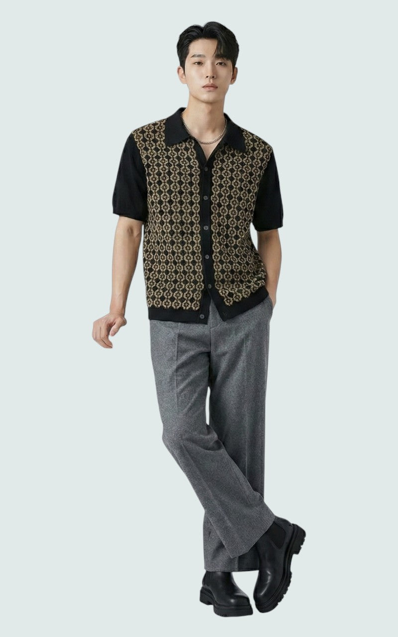 Striped Knit Polo Shirt
