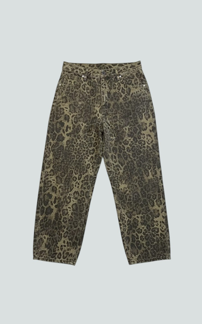 Leopard Print Wide-Leg Denim Jeans